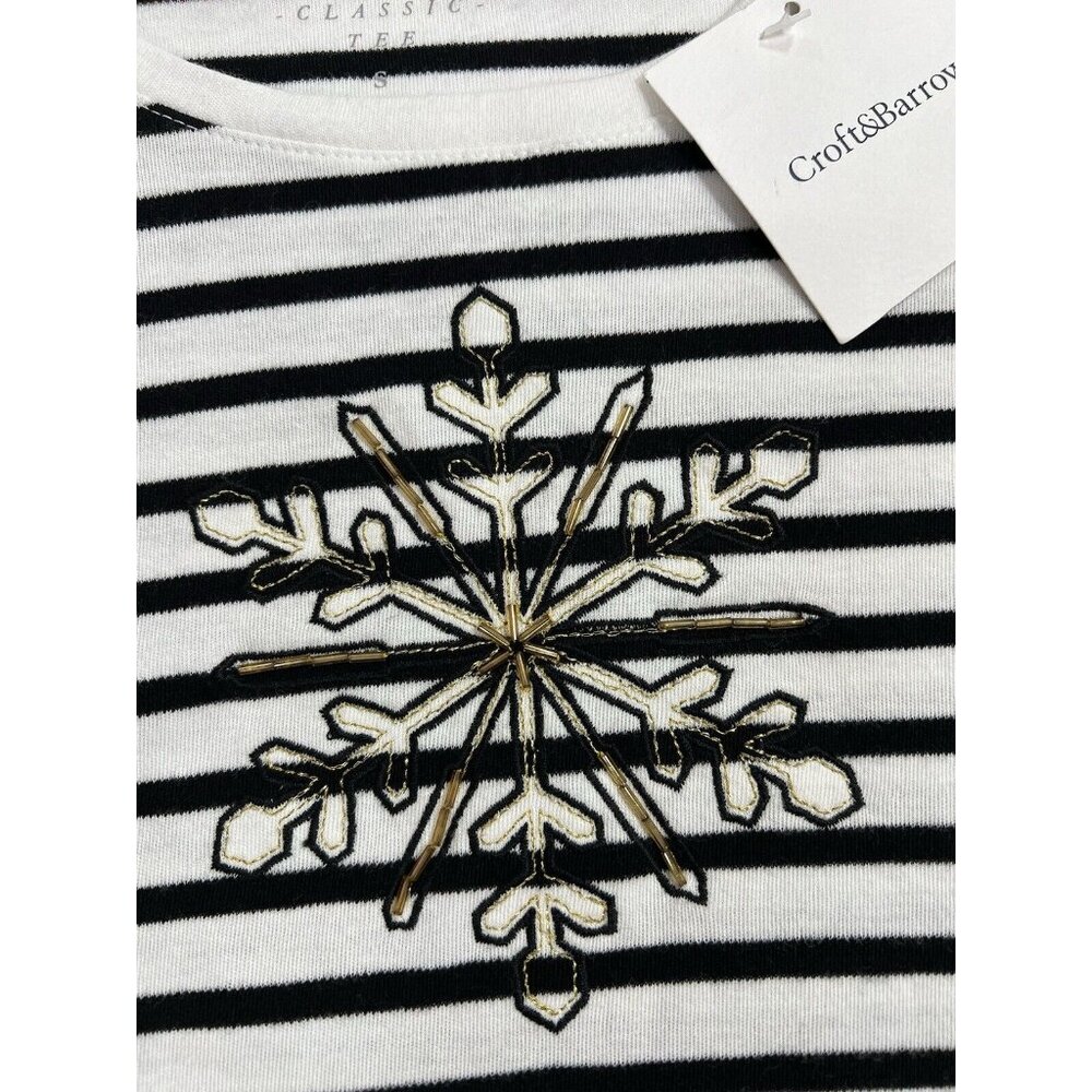NWT croft barrow women classic tee shirt Small Striped Black White Long Sleeves - Picture 10 of 10